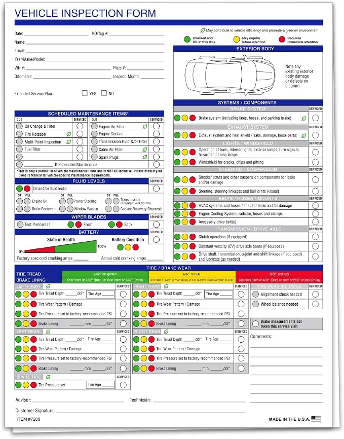 Multi-Point Inspection Form for Vehicles – 2-Part Carbonless Vehicle Checklist by Unknown