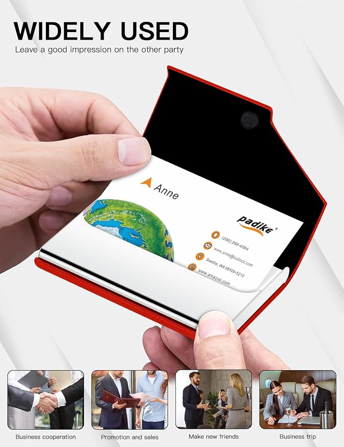 Padike Business Card Holder, PU Leather & Stainless Steel Multi Card Case - Image 5