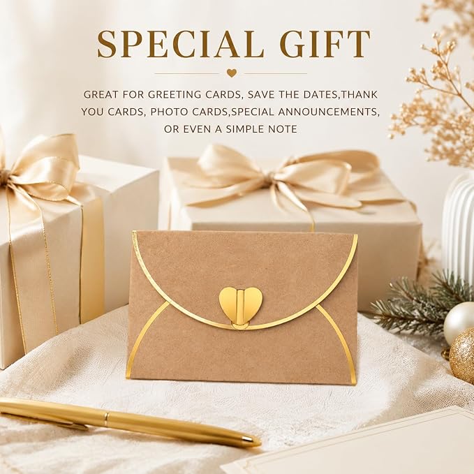 25Pcs Mini Envelope with Gold Heart Shaped Clasp and Blank Cards | Heart Shaped - Image 5
