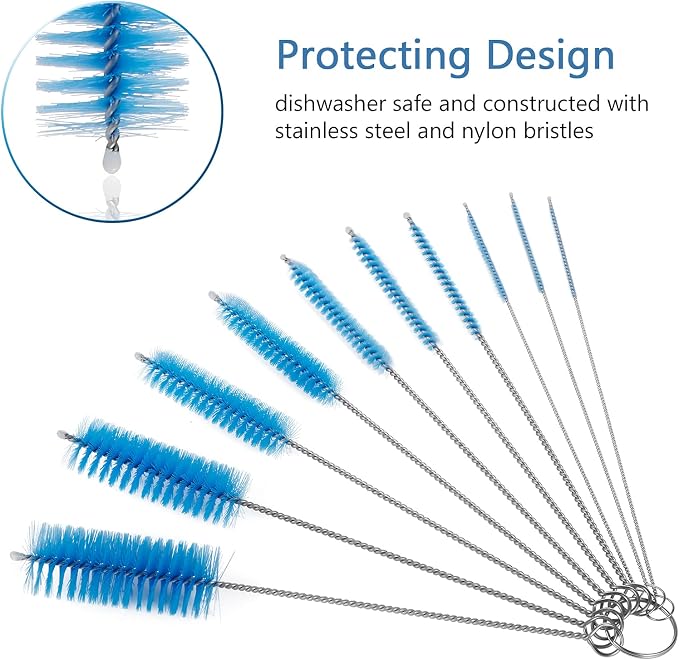 CiaraQ Bottle Cleaning Brushes, 8 Inch Nylon Tube Brush Set | Blue Cleaner - Image 4