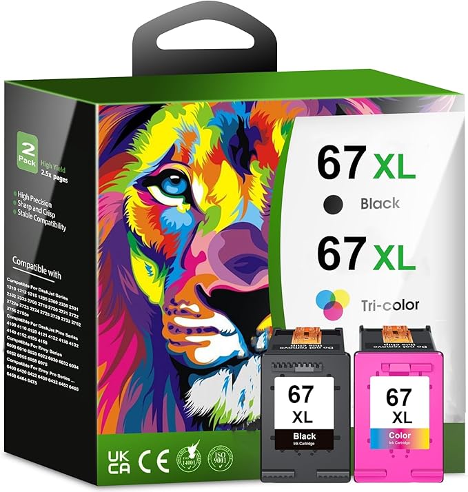 Printer Ink 67XL 67 2755e 4155e Ink Cartridges for HP Ink 67 Ink Cartridges Black/Color Combo Pack for Envy 6400 6000 6055e Pro 6455e for DeskJet 2700 2755 2725 2755e 2752 2855e 4255e 4155e Plus 4100-DeskLoop Office