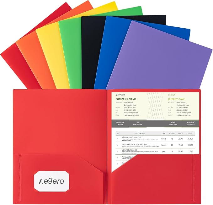Aegero Plastic Folders with Pockets, Durable Heavy Duty File Folders with by Unknown