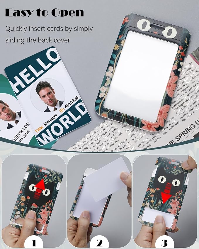 Uniclife Fashionable Sliding Badge Holder Grass Cat Pattern Plastic Card Holder - Image 2