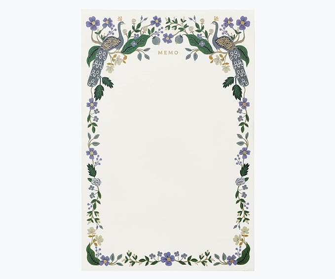 RIFLE PAPER CO. Peacock Memo Notepad, 65 Individual Tear-Off Pages, Featuring by RiflePaperCo