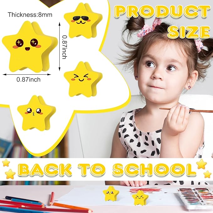 PerKoop 60 Pcs Mini Erasers for Kids Cute Star Erasers Bulk Welcome Back to School Gifts for Students Classroom Rewards Prizes Party Favors-DeskLoop Office