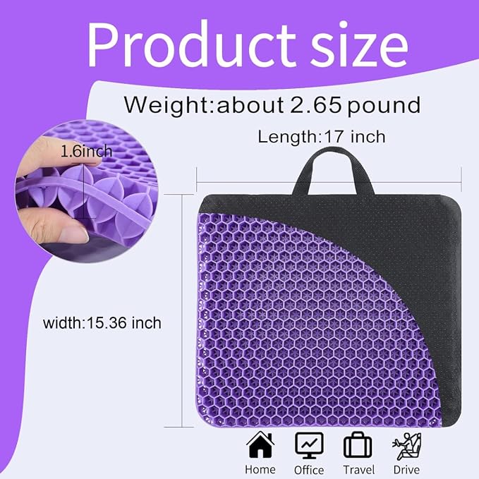 Gel Seat Cushion, for Long Sitting -Double Thick Gel Seat Cushion Breathable - Image 2