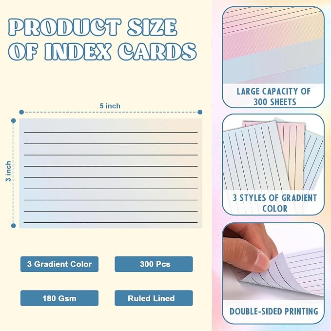 300 Pack Ruled Index Cards 3x5 Gradient Colored Index Cards Heavy Weight Note - Image 2