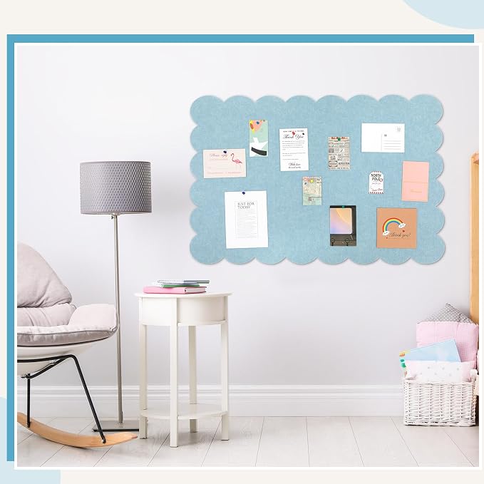 Mooliwe Scalloped Felt Bulletin Board 36 x 24 Inches Foldable Blue Pin Cork - Image 5