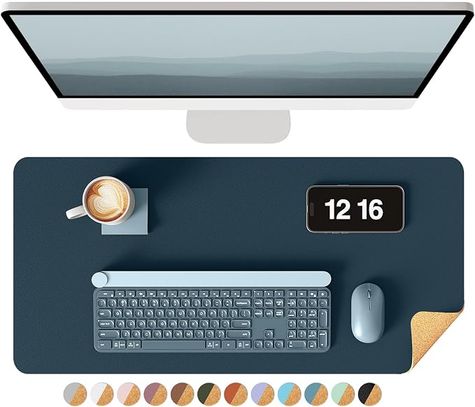 YSAGi Double-Sided Desk Pad, 23.6"x13.7"Leather Desk Mat, Eco Cork Desk Pad by YSAGi