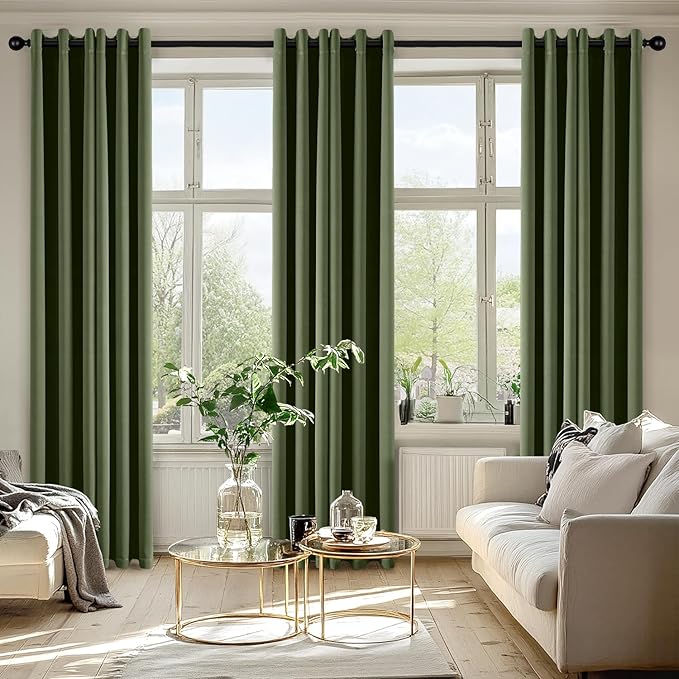 MIULEE Olive Green Blackout Curtains for Bedroom Living Room 84 Inches Long 2 Panels, Thermal Insulated Room Darkening Drapes Solid Grommet Top Noise Reducing Dark Green Window Treatments 40x84 Inch-DeskLoop Office