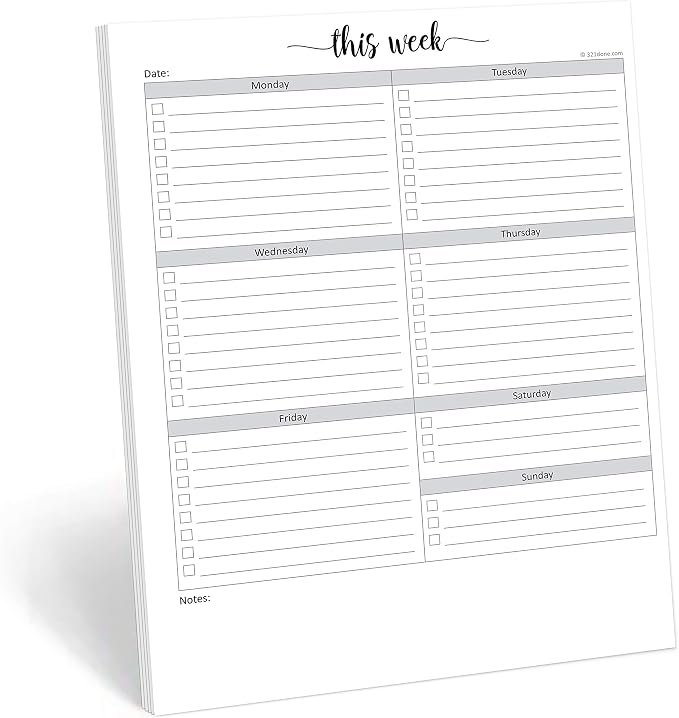 321Done Weekly Checklist Notepad, 8.5x11 Large Letter-Size Desk Pad by 321Done