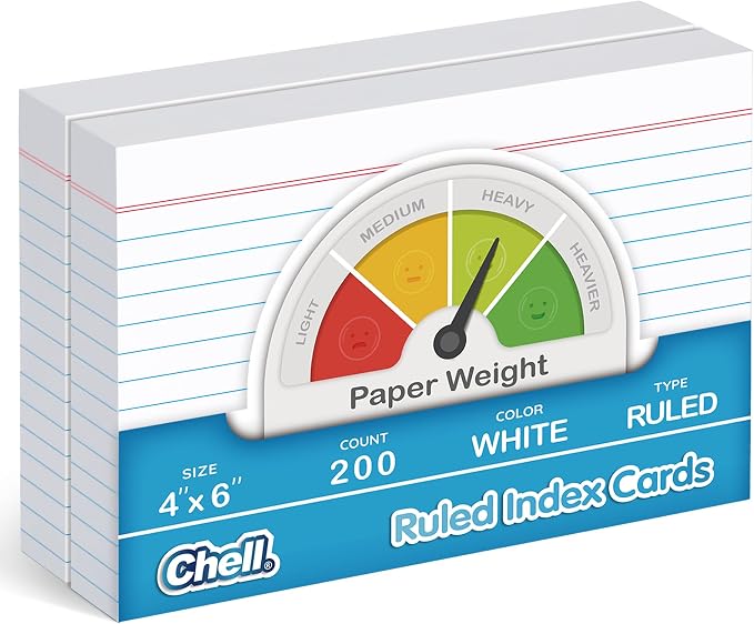 Chell Ruled Index Cards 4x6 Inch Heavyweight, Ruled Front and Blank Back by chell