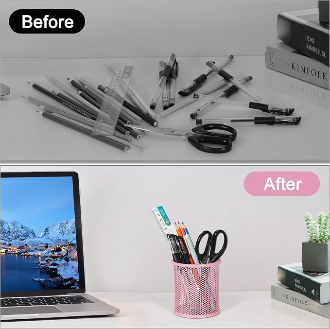 EasyPAG Pencil Holder for Desk, 2 Pack Metal Pen Organizer, Mesh Pencil Cup - Image 4