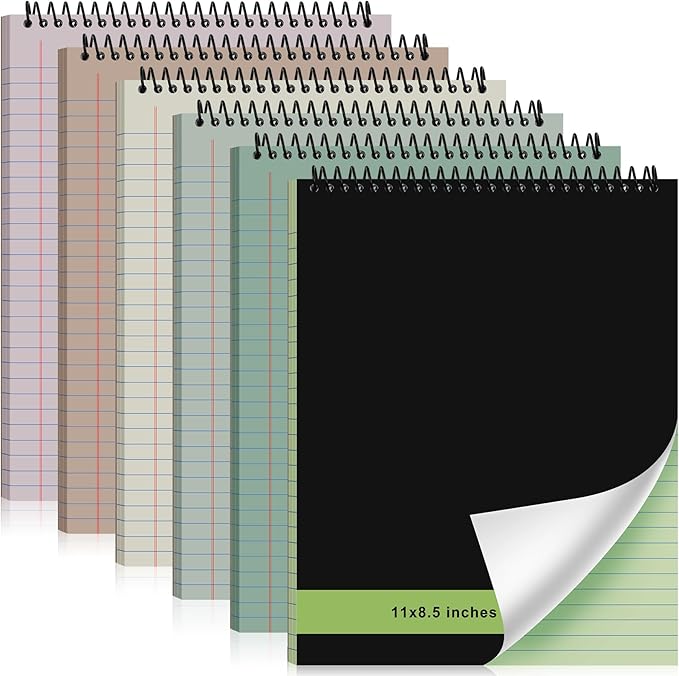 6 Pcs Legal Pad Top Spiral Bound Notebook 70 Sheets Wirebound Notepad Double Sided Ruled Memo Steno Book with Stiff Back Cover for Business(8.5 x 11 Inches,No Holes,Neutral Color)-DeskLoop Office