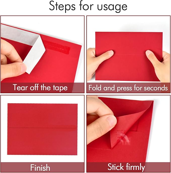 A7 Red Invitation 5x7 Envelopes 100 Pack- Self Seal, Square Flap, invitations - Image 3