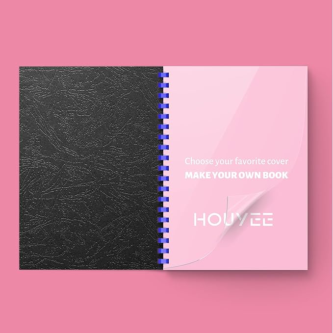 HOUYEE Binding Covers and Combs Set, 8.5x11 Inches, Including 50 Pcs Leather Texture Paper Binding Covers, 50 Pcs 8 Mil Clear PVC Sheets and 20 Pcs Assorted Combs-DeskLoop Office