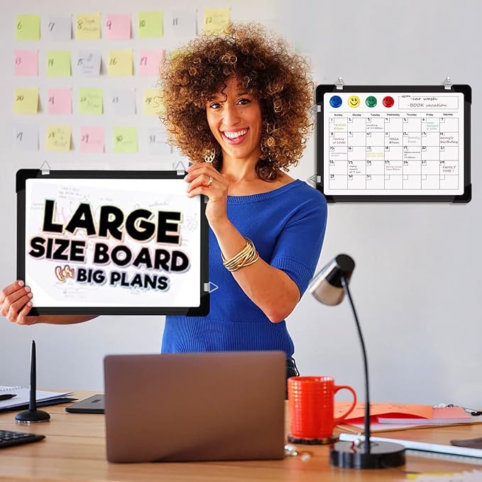 Polegas Dry Erase Whiteboard Calendar, Magnetic White Board Dry Erase Calendar, 16" X 12" Monthly Calendar Whiteboard for Wall, Small Double Side Board to Do List for Home, School, Office (Black)-DeskLoop Office