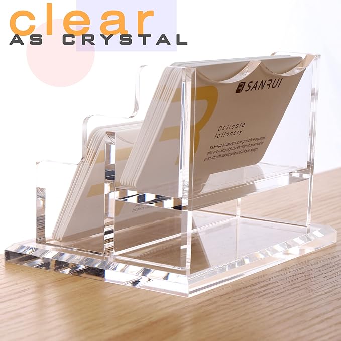 SANRUI Clear Horizontal Business Card Holder Stand for Desk, Acrylic Desktop Display Name Cards Holders Organizer Storage Rack,for Exhibition, Home , Office ,2 Tier 2 Pocket , 120 Card Capacity-DeskLoop Office
