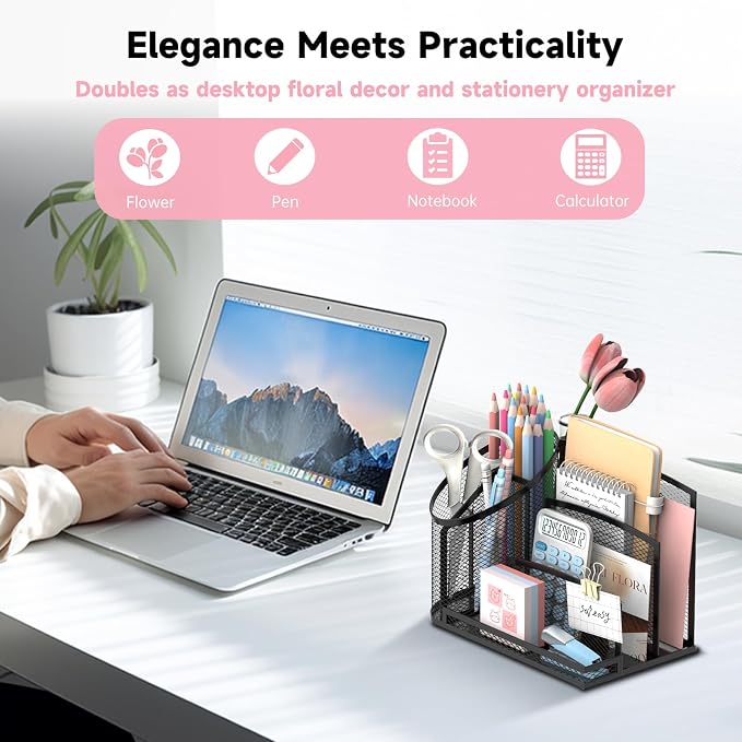SUPEASY Desk Organizer with 3 Compartment Pen Holder, 3-Slot Mail Organizer and - Image 3