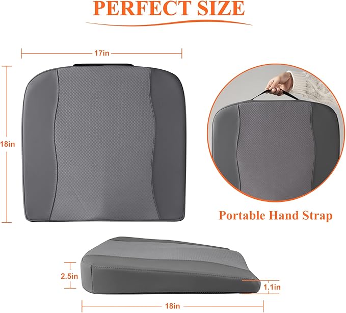 Car Seat Cushion, Comfort Memory Foam Car Cushions for Driving - Sciatica & Lower Back Pain Relief, Driver Seat Pillow for Auto, Office Chair, Wheelchair - Dark Grey-DeskLoop Office