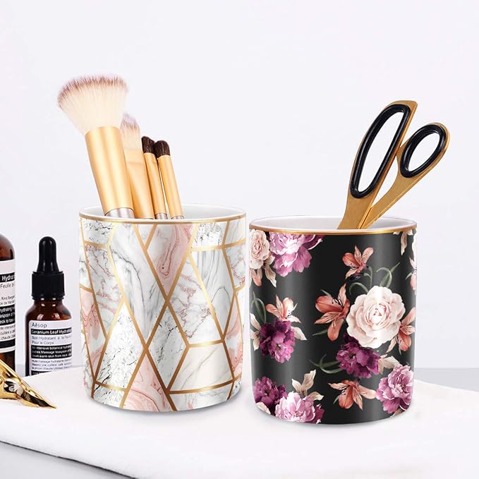 Pen Holder for Desk, Pencil Cup Holder, Cute Floral Makeup Brush Holder Durable - Image 6