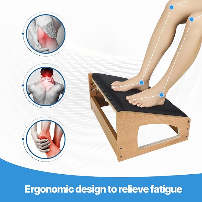 Ergonomic Foot Rest, 4 Adjustable Height Foot Stool,Footrest Under Desk， Soft Cushions,Foot Rest Office,Improving Posture, Promoting Blood Circulation（Natural）-DeskLoop Office