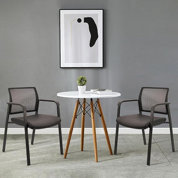 CLATINA Stackable Office Chair, Mesh Back Guest Chairs with Comfortable Leather Seat Arms Stacking Ergonomic Desk Chair No Wheels for Conference Waiting Reception School Stationary, Black, Set of 8-DeskLoop Office