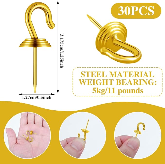 Hotop 60 Pieces Push Pin Wall Hooks Metal Thumb Tack Hangers Iron Alloy Nail - Image 2
