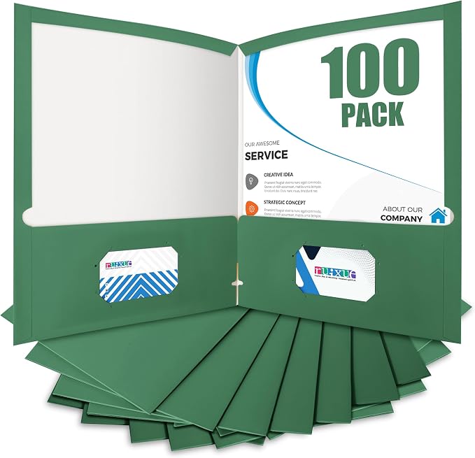 ®100 Packs Green Two Pocket Folders, File Folder by BIBRADAA
