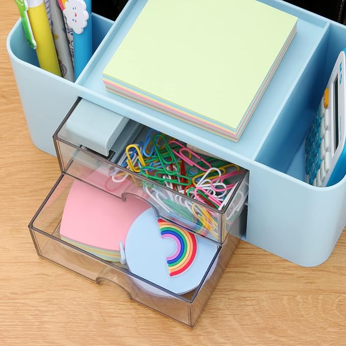 Desk Organizer with 2 Drawer, Plastic Desktop Pen Pencil Card Holder Storage Box - Image 7