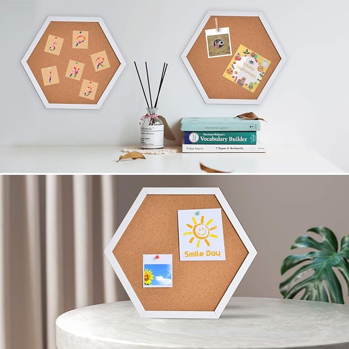 AkTop Cork Bulletin Board Hexagon 4 Pack, Small Framed Corkboard Tiles - Image 2