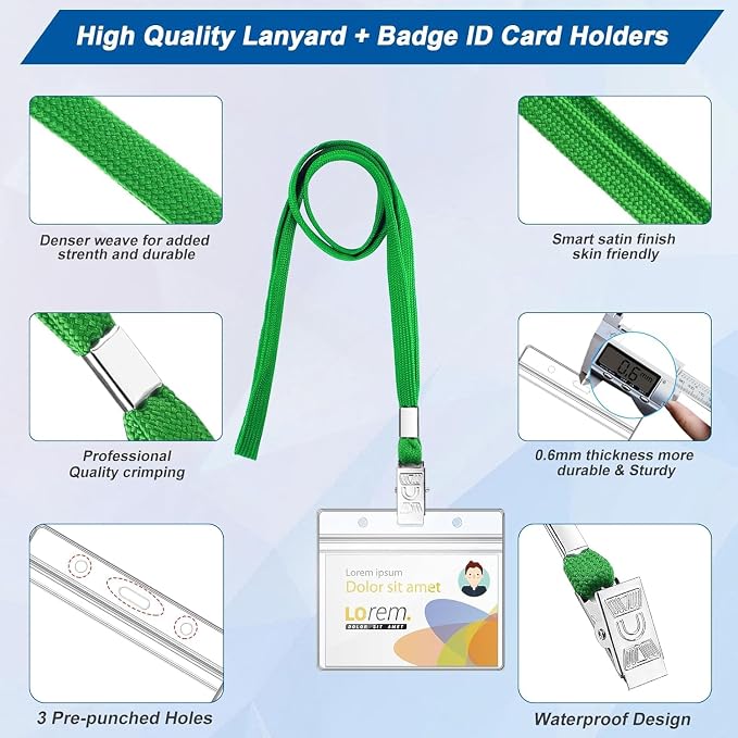 100Pcs Lanyards for ID Badges and 100 Pcs Clear Plastic Horizontal Name Badge - Image 3
