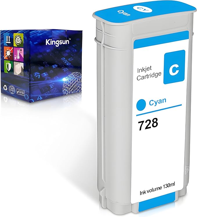 HPQ 728 Ink Cartridge Cyan 130ml Compatible with DesignJet T730 T830 MFP Large Format Plotter Printers (F9K17A) (1-Pack, Cyan)