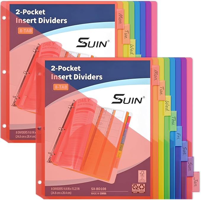 SUIN 8-Tab Insertable Binder Dividers by SuinOffice