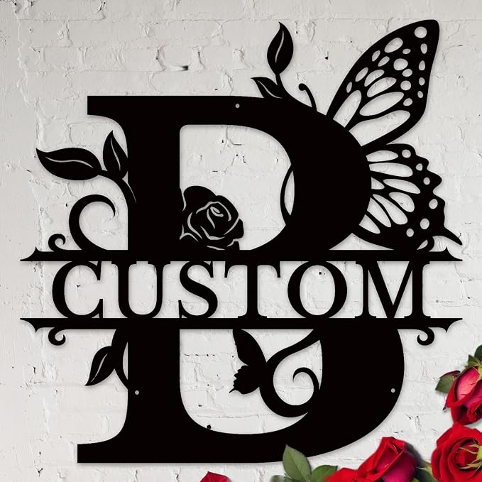 Personalized Custom Letter Name metal Signs, Custom Black Letter Monogram Wall by Casebrick