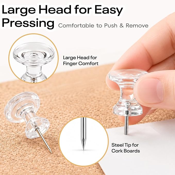 Optomni Giant Push Pins 120 PCS, 1 Inch Large Clear Push Pins Bulk Pack - Image 4