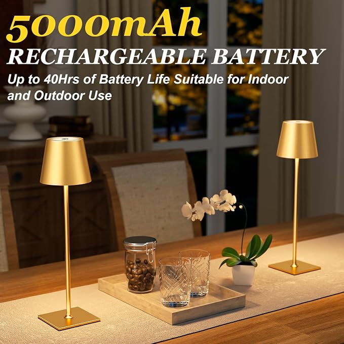 Kakanuo Gold Cordless Rechargeable Table Lamp 5000mAh Battery Operated Lamps - Image 3