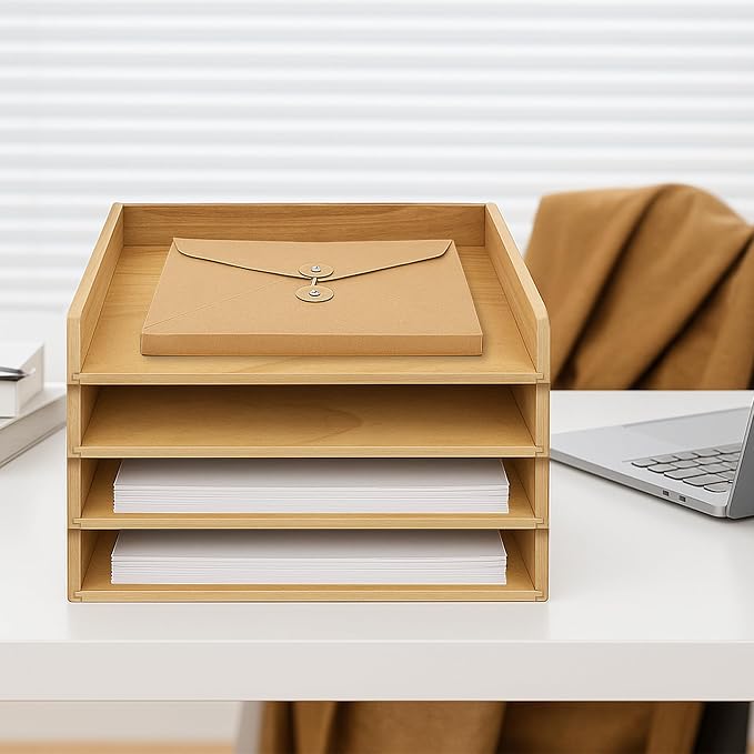 PROLEE Wooden Paper Tray Organizer - Image 2