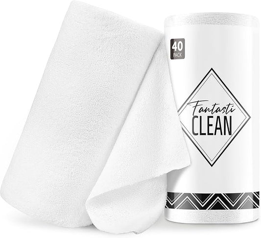 Fantasticlean Microfiber Cleaning Cloth Roll -40 Pack, Tear Away Microfiber Towels, 12" x 12", Reusable, Washable, Scratch Free, Ultra Absorbent Dish Rags for Car, Home, Garage or Shop (White)-DeskLoop Office