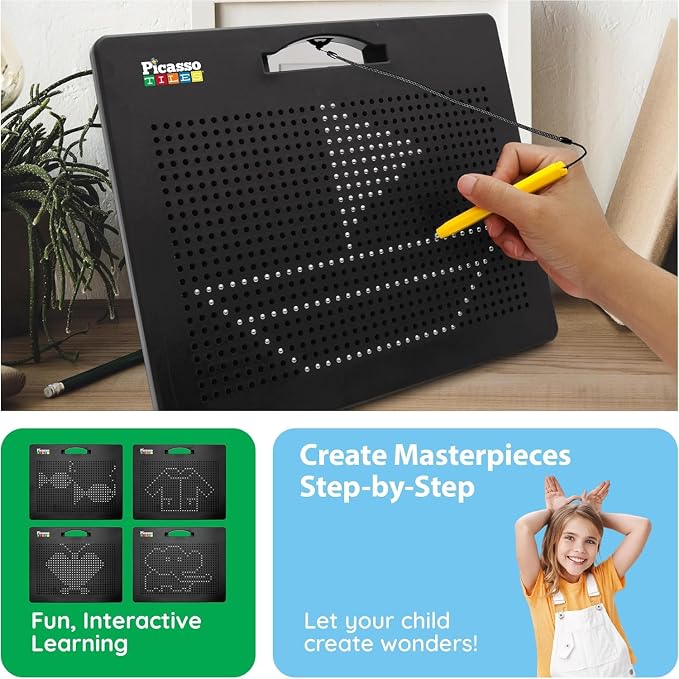 PicassoTiles Magnetic Drawing Board 748 Beads Pad Large 12x10 Inch STEM Writing - Image 4