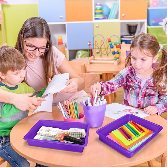 ShineMe 6 Pack Paper Trays for Classroom, Stackable Letter Size Storage Tray - Image 7