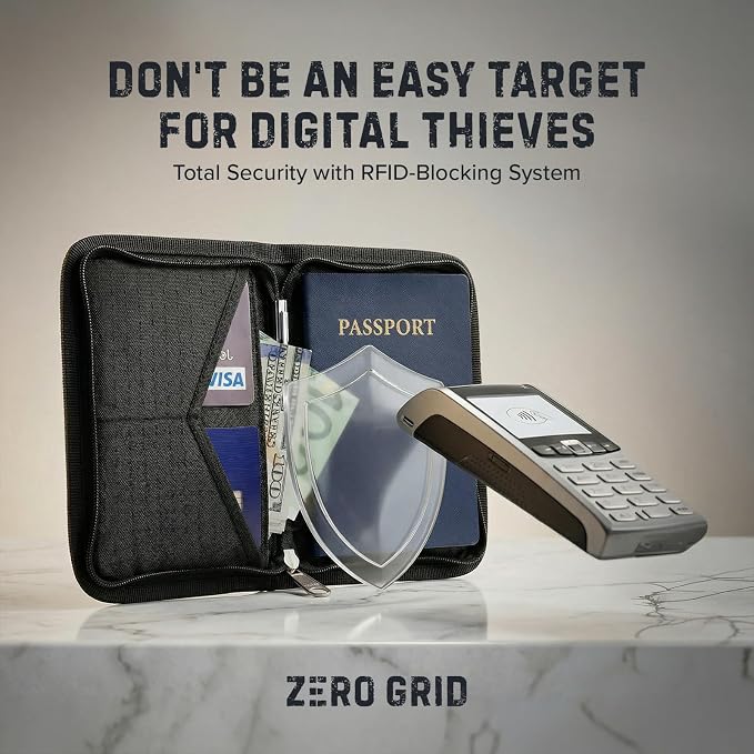 Zero Grid RFID Passport Holder & Travel Wallet, Zippered Wallet - Image 8