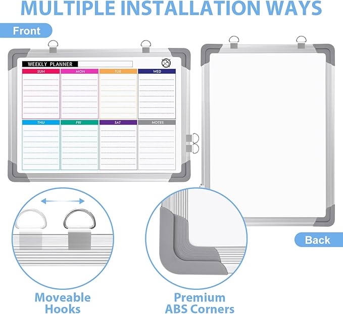 ARCOBIS Weekly Dry Erase Board for Wall, Small Hanging Double-Sided White Board - Image 2