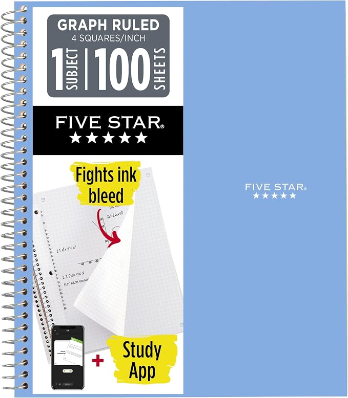 Five Star Spiral Notebook + Study App, 1 Subject, Graph Ruled Paper, 8-1/2" x by FiveStar