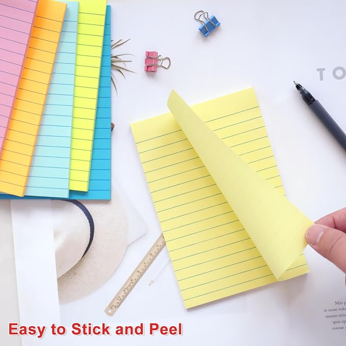 HQCME 9 Pack Lined Sticky Notes 4X6 in Post, 9 Pastel Colors Large Ruled Post - Image 4