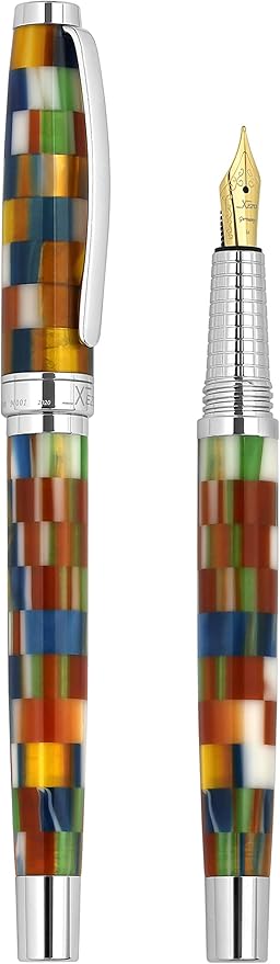 Xezo Urbanite II Fountain Pen, Medium Nib. Jazzy Multicolor Color with Chrome Plating. Handcrafted, Limited Edition, Serialized-DeskLoop Office