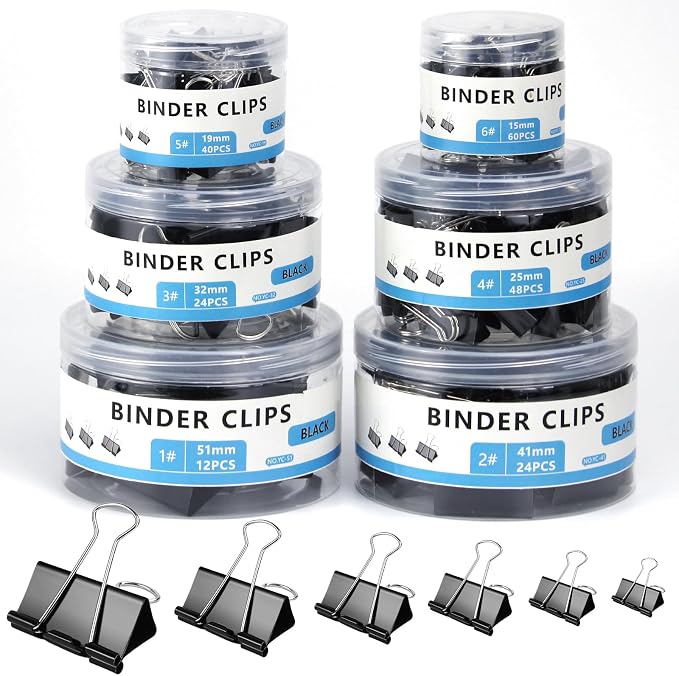 208 PCS 6 Sizes Binder Clips Assorted Sizes Including Extra Large Medium Small by Lechay
