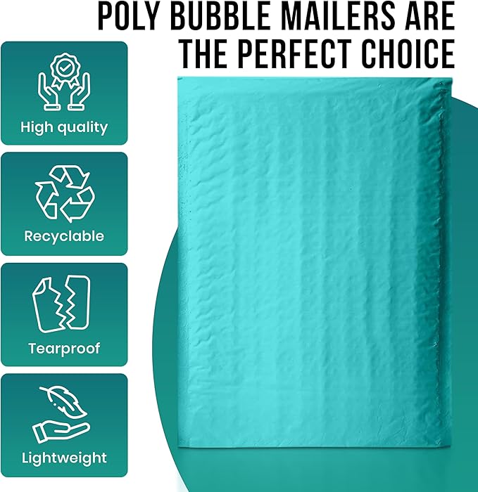 Levex - #0 6" x 10" [5 Pack] Teal Poly Bubble Mailers, Padded Envelope Mailers, Packing Envelope & Mailing Bags for Shipping-DeskLoop Office