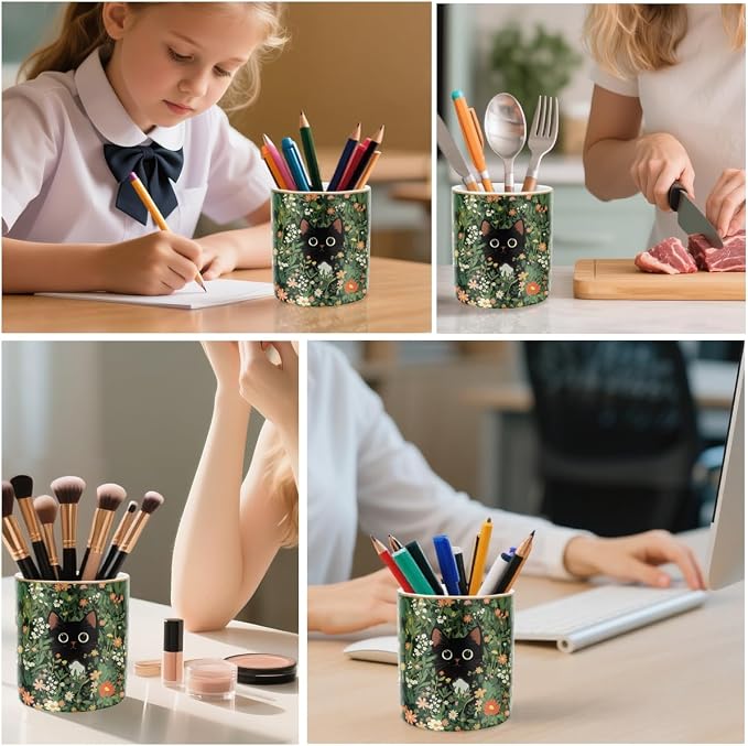 Black Cat Pen Holder for Desk Accessories, Durable Ceramic Pencil Organizer - Image 5