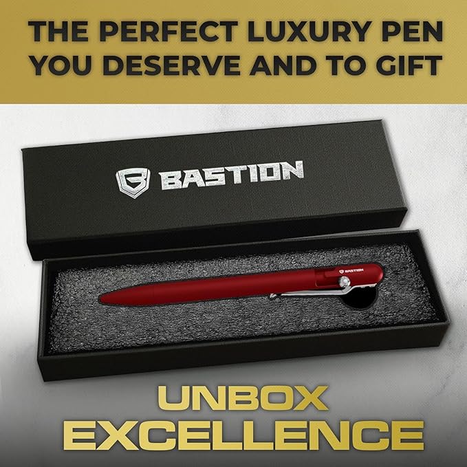 BASTION® Luxury Slim Bolt Action Pen, Lightweight Aluminum EDC Pen with Fine Tip, Professional Ballpoint Pen for School and Work - Red-DeskLoop Office